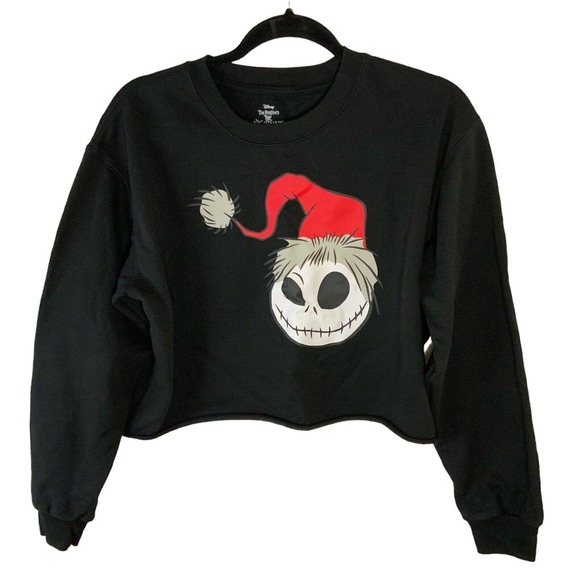 Disney Tim Burton Nightmare Before Christmas Raw Hem Crop pullover sweatshirt XL - Picture 1 of 9